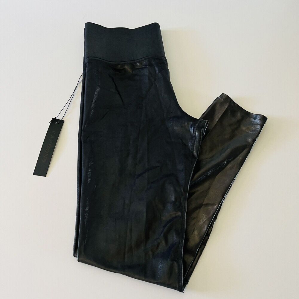 CARBON38 Solid Black High Rise 7/8 Leggings in Takara Shine - L